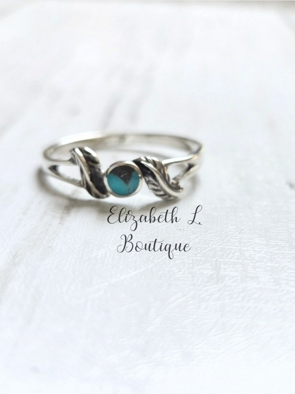 925 Sterling Silver Feather Design Turquoise Ring Boutique New!